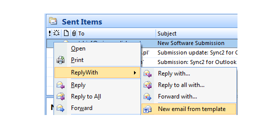 Create new email messages out of email reply template in Microsoft Outlook.