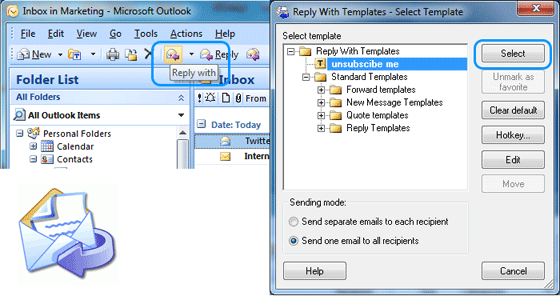 Easy access to Microsoft Outlook reply templates.